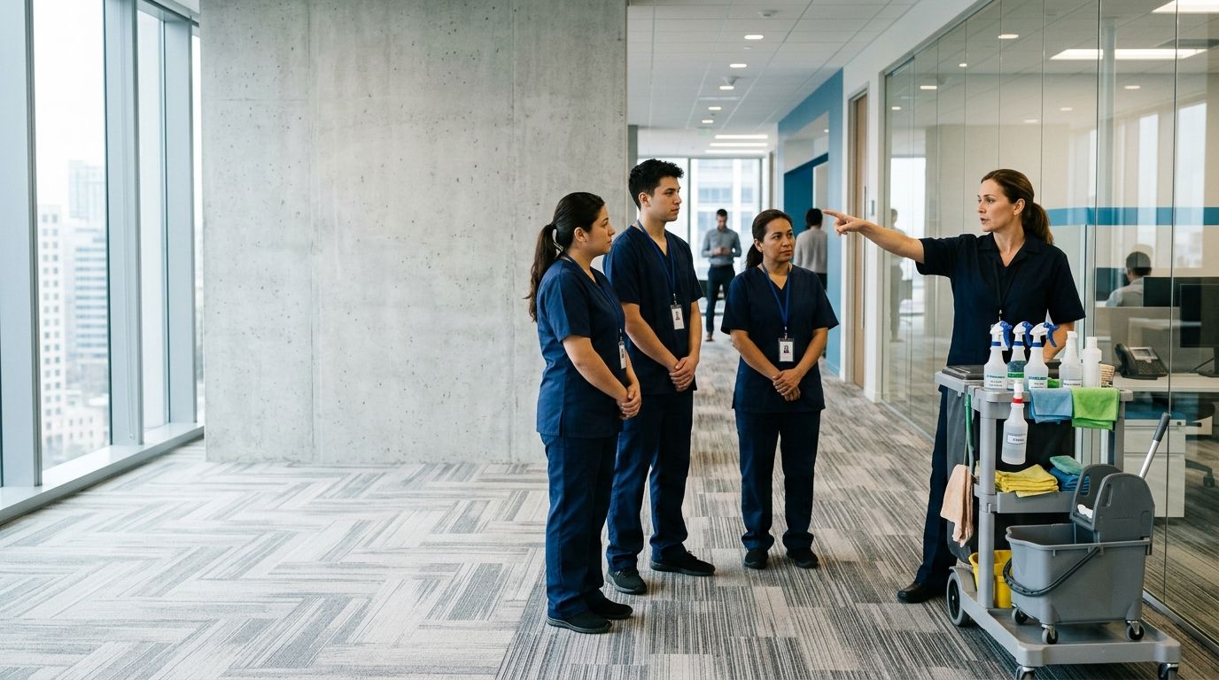 Commercial cleaning supervisor onboarding a dedicated facility team