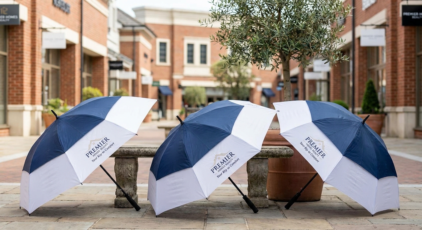Custom umbrellas for real estate agency giveaways
