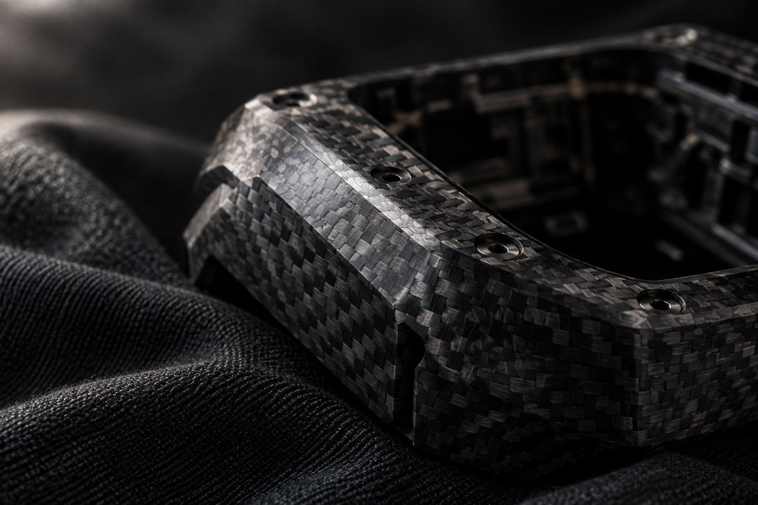 Macro texture of a woven composite watch case material