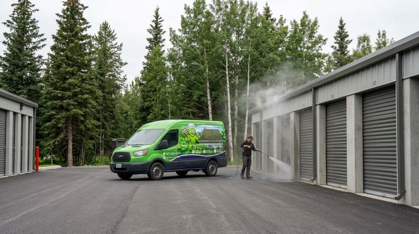 Exterior cleaning for storage unit facilities