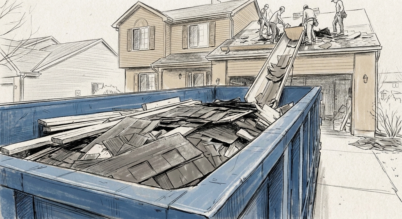 Roll-off dumpster rental for roofing tear-offs