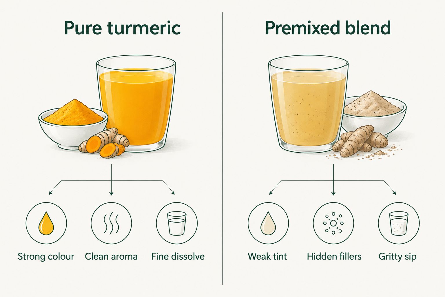 Pure turmeric versus premixed golden milk blend comparison