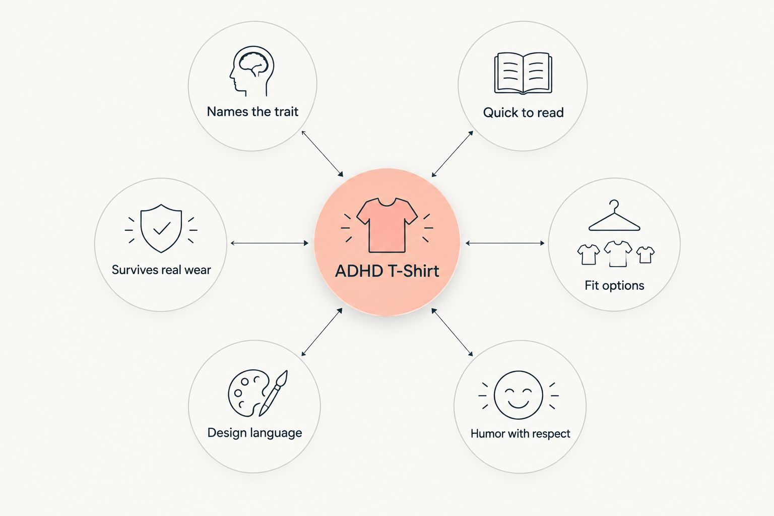 Six criteria orbiting a central ADHD t-shirt hub