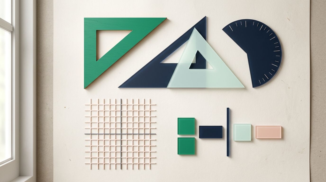 Geometric high school Math shapes and algebra tiles in Tia colors