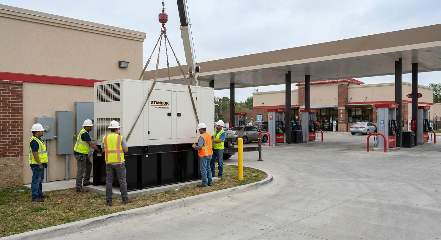 Generator installation for gas stations and convenience stores