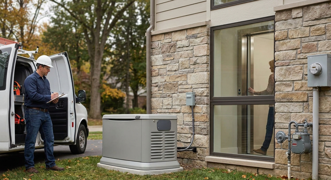 Whole house generator installation for homes with elevators