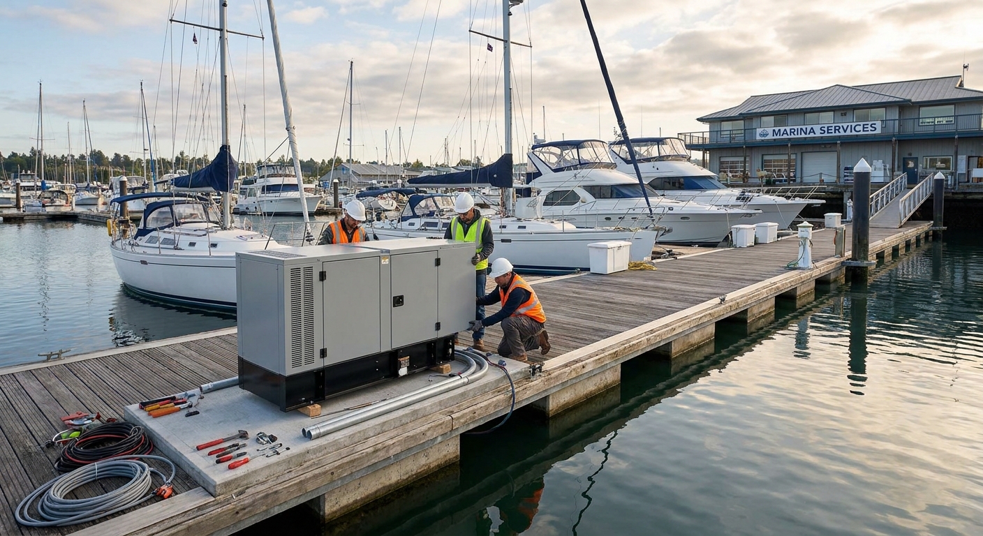 Generator installation for boat docks and marinas