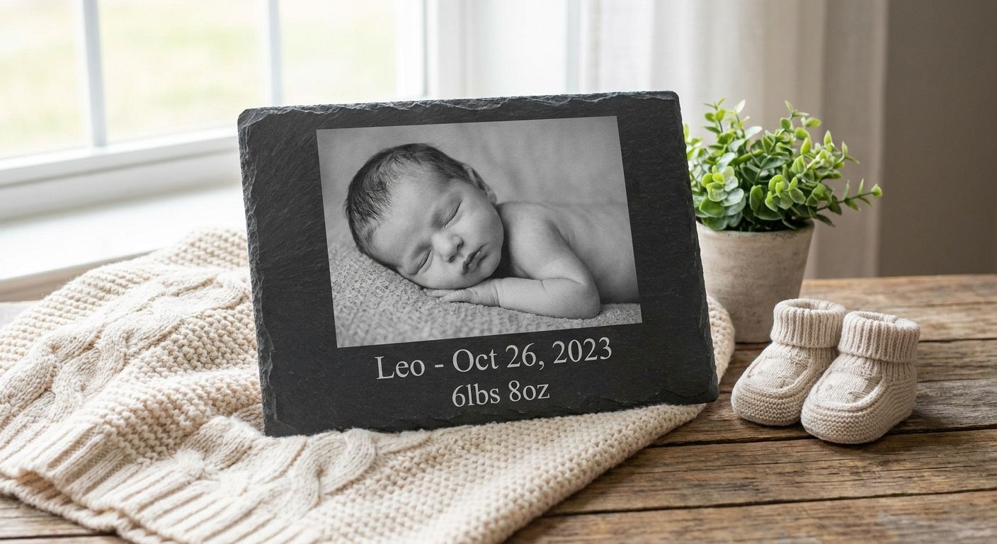 Slate photo keepsakes for newborn babies