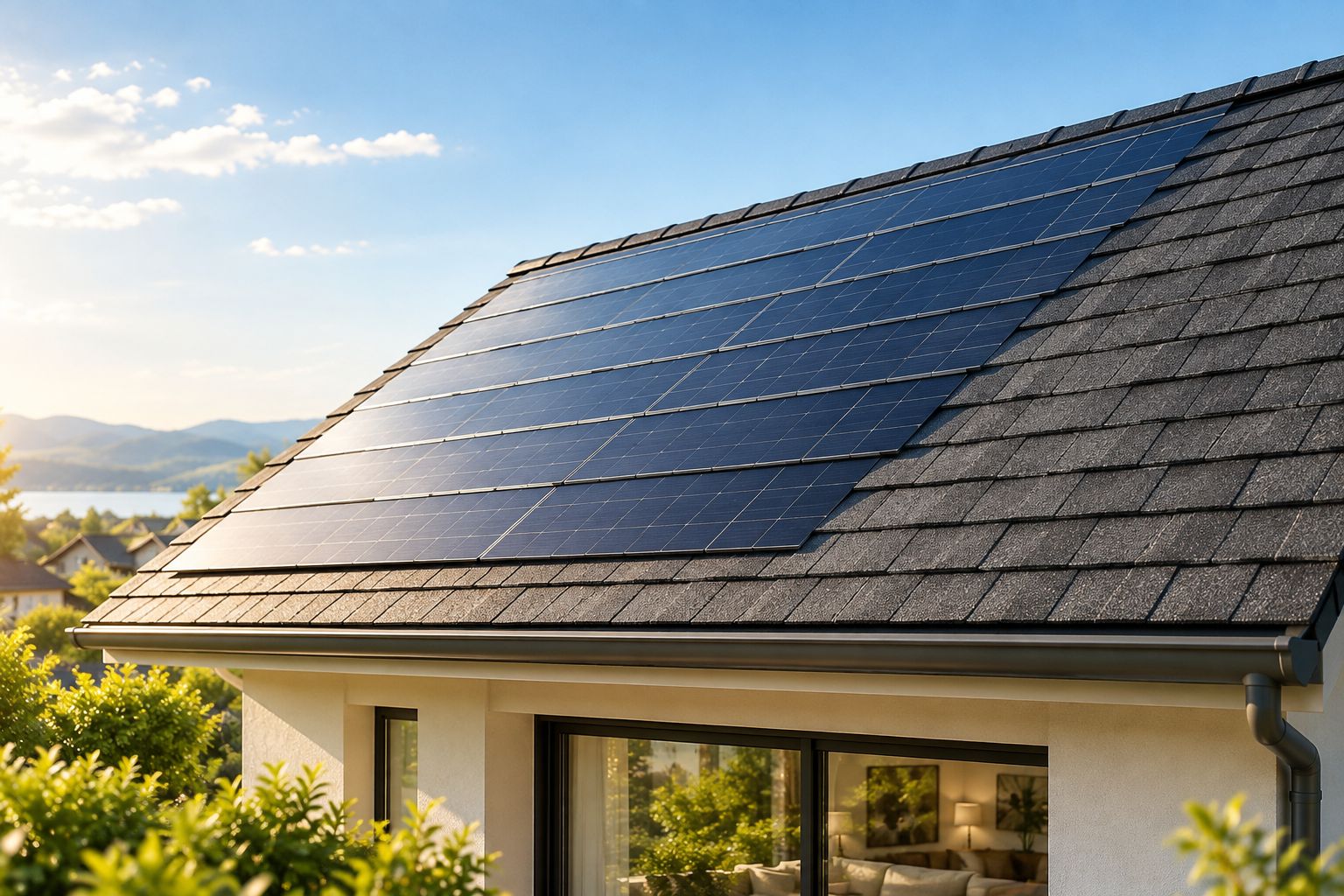 Solar shingles integrated flush into a home's asphalt shingle roof line