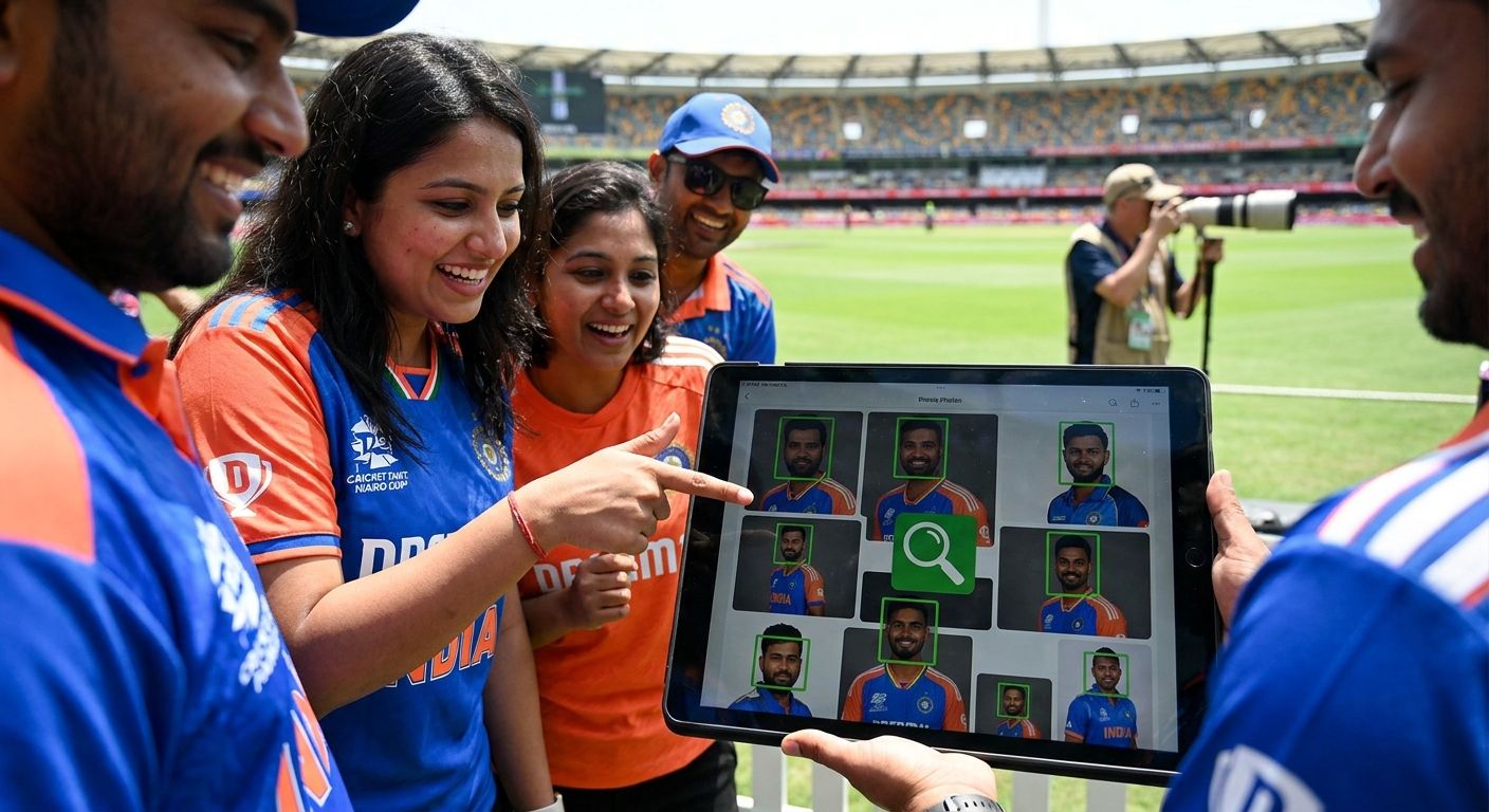 Face recognition photo finder for cricket league fans