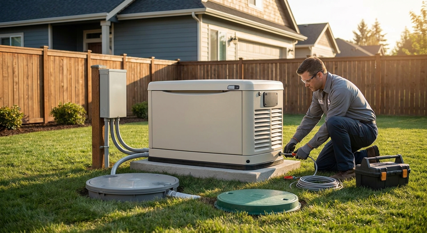 Backup generator installation for septic and sewage pump systems