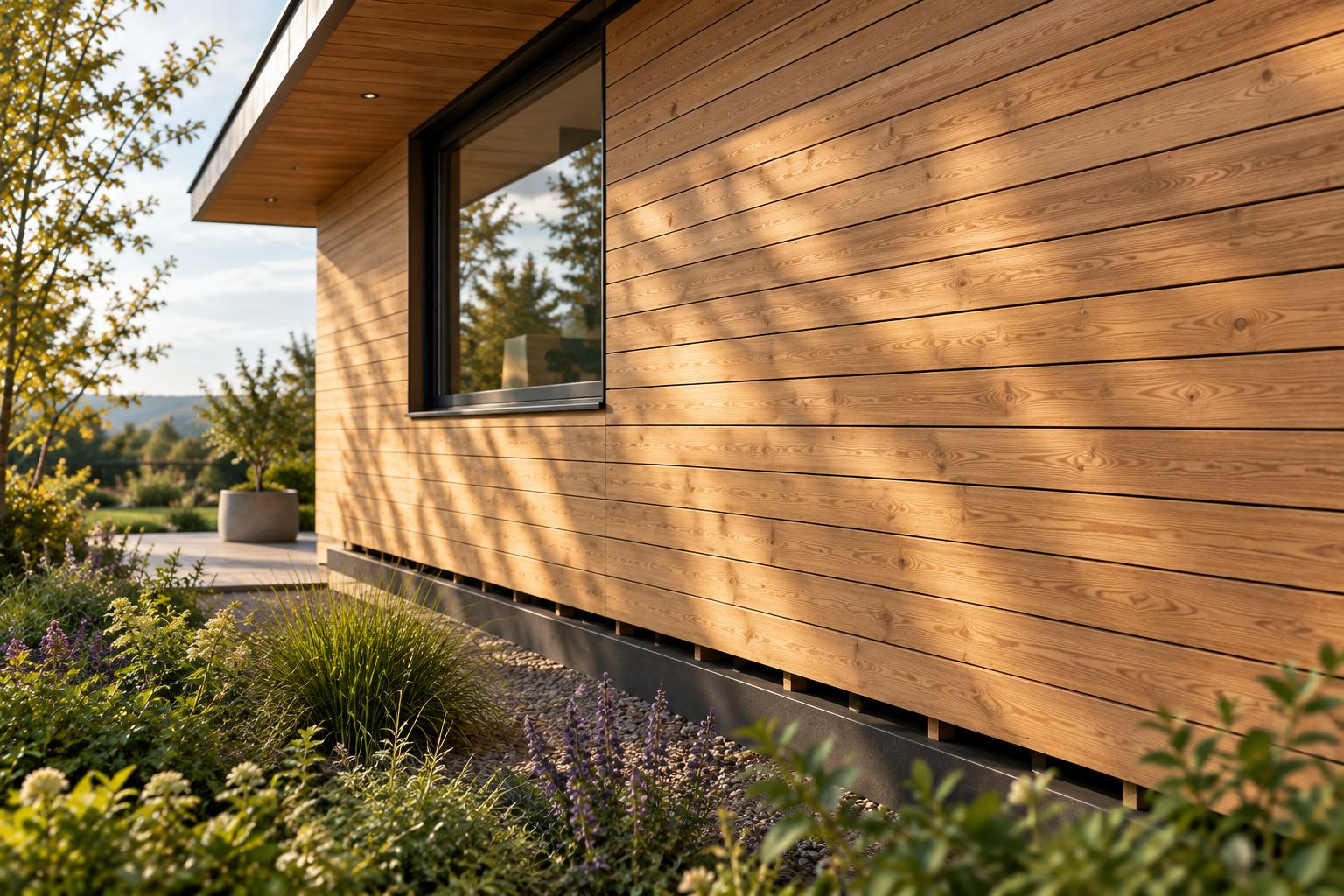 Façade en bardage bois horizontal sur maison contemporaine