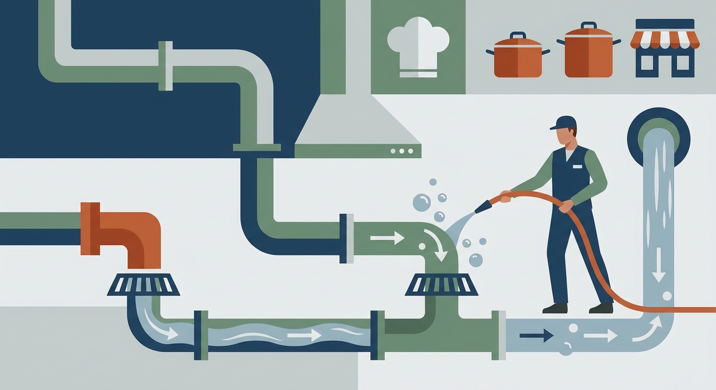 Drain flushing for restaurants and commercial kitchens