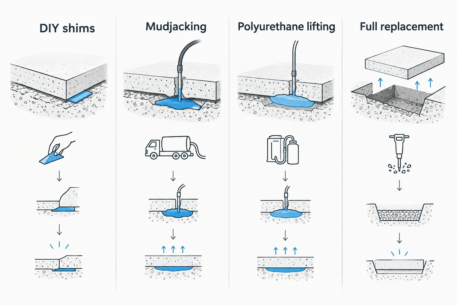 Four options compared for fixing a sunken shed pad