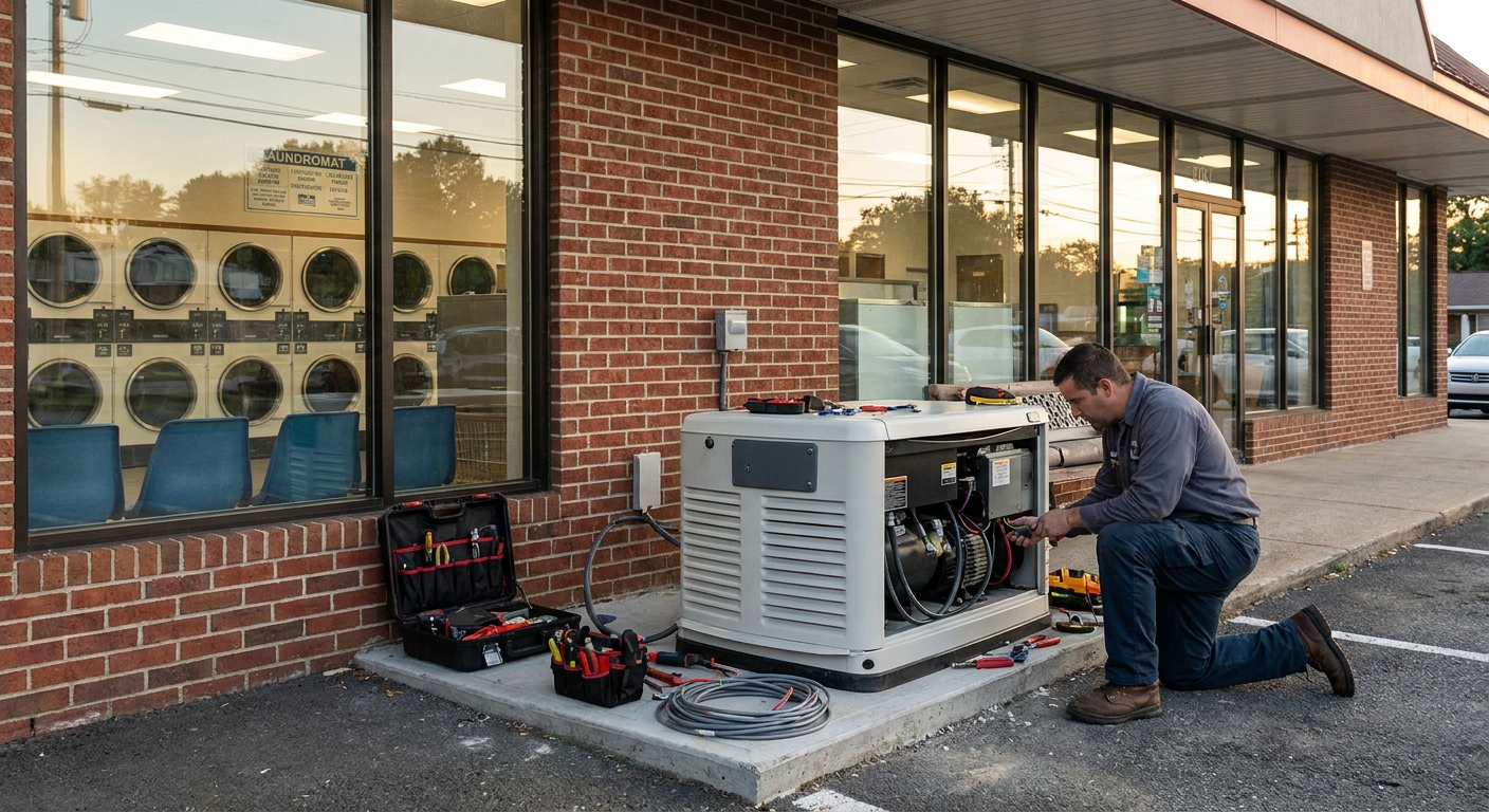 Standby generator installation for laundromats