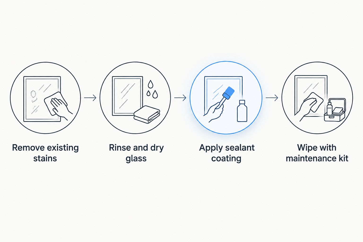 Four-step process for applying a glass coating to a shower door