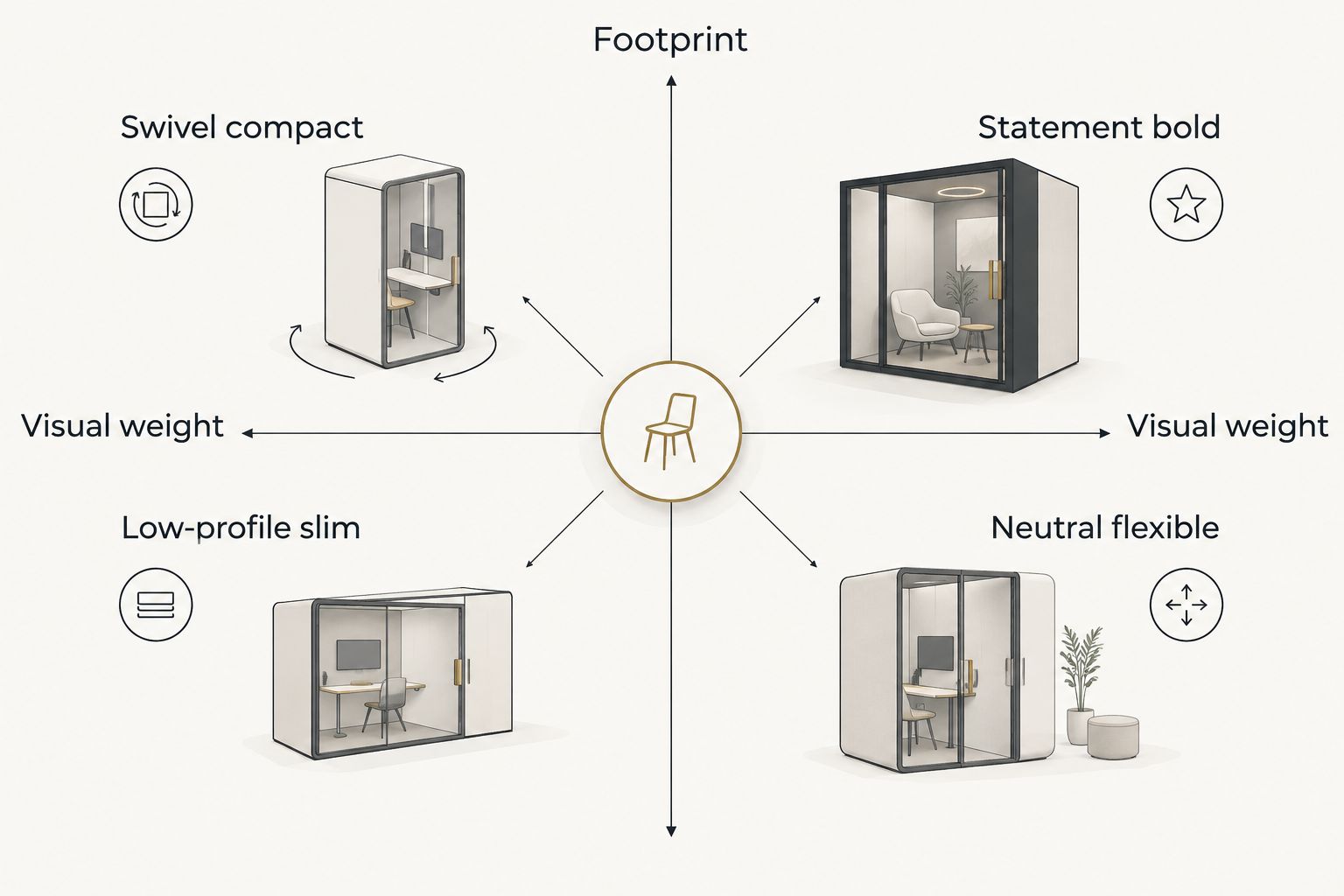 2x2 matrix comparing accent chair footprint against visual weight