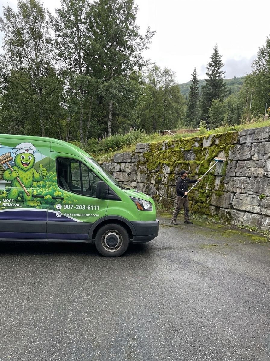 Moss and algae removal for retaining walls