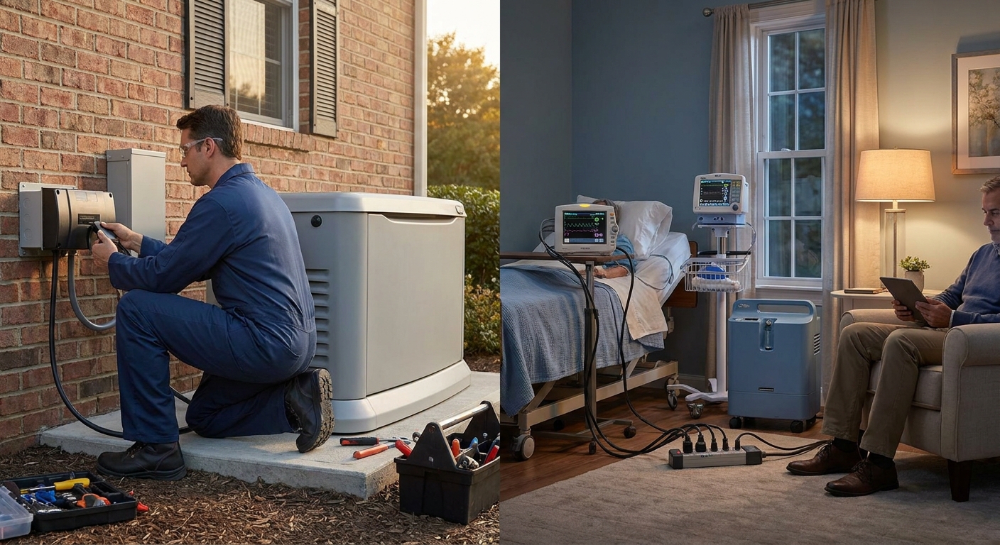 Home generator installation for medical equipment needs
