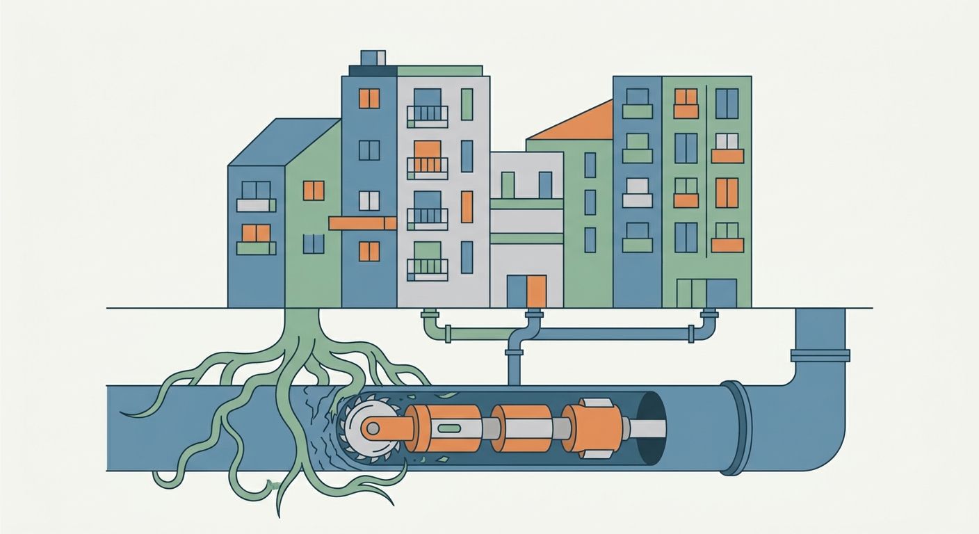 Root milling for housing association pipe networks