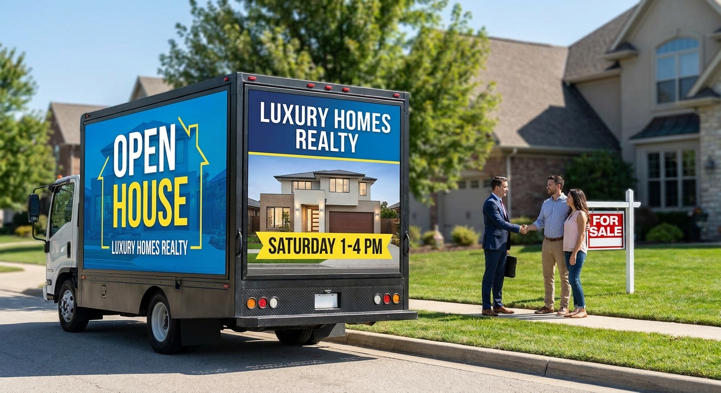 Mobile billboard advertising for real estate open houses