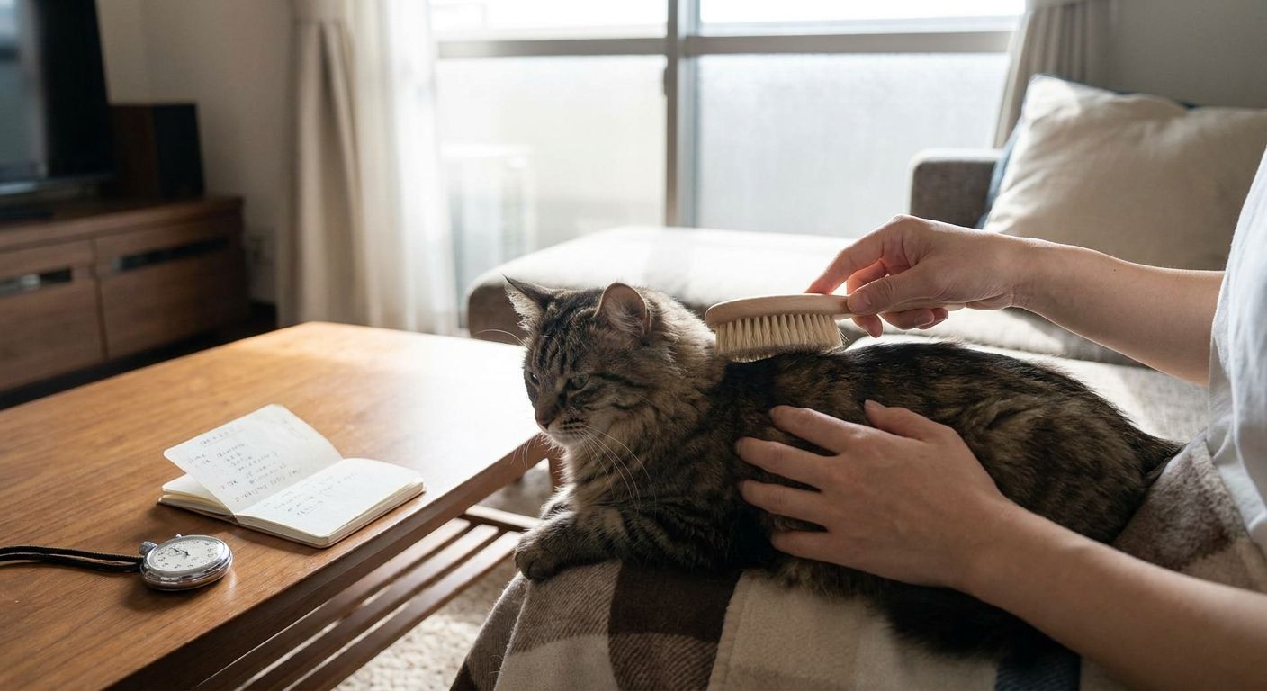 How long does it take to desensitize a cat to grooming?