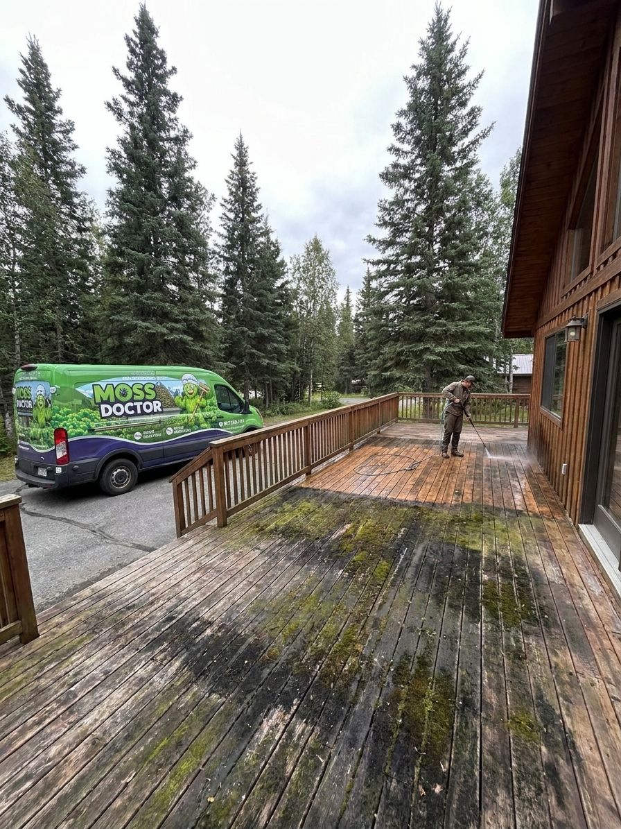 Deck cleaning for moss and mildew buildup