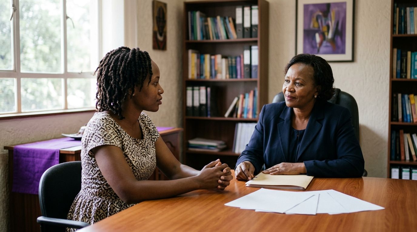 Client discussing divorce process with a Kenyan advocate