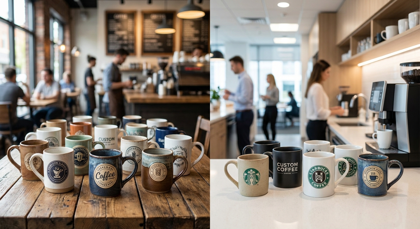 Custom ceramic mugs for cafes and office break rooms