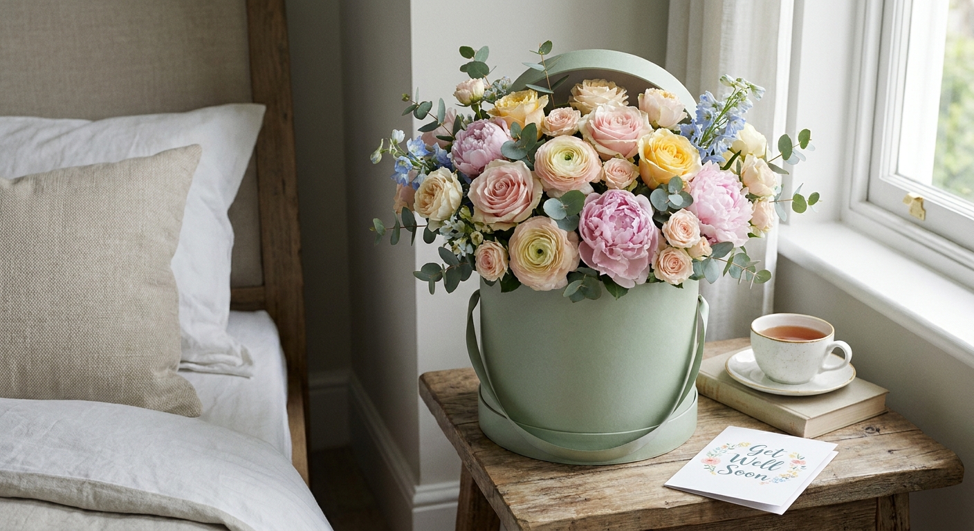 Hat box flower deliveries for a get-well gift