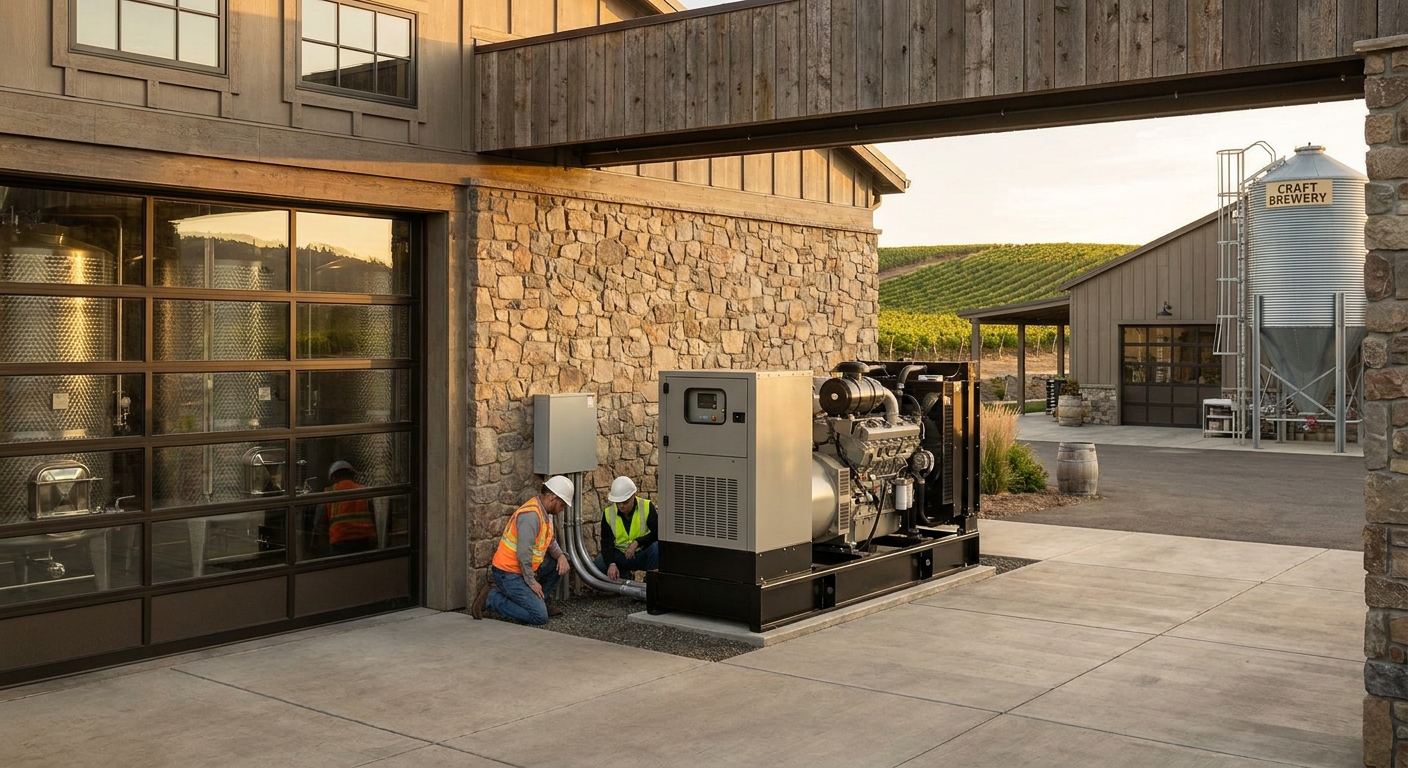 Generator installation for wineries and craft breweries