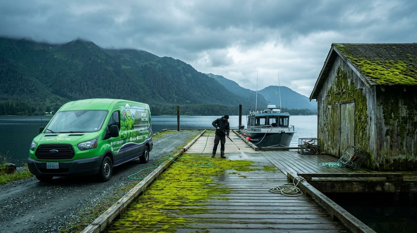Moss removal for Alaska fishing charter docks and boathouses