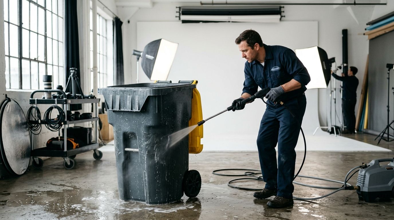 Trash bin cleaning for photography studios