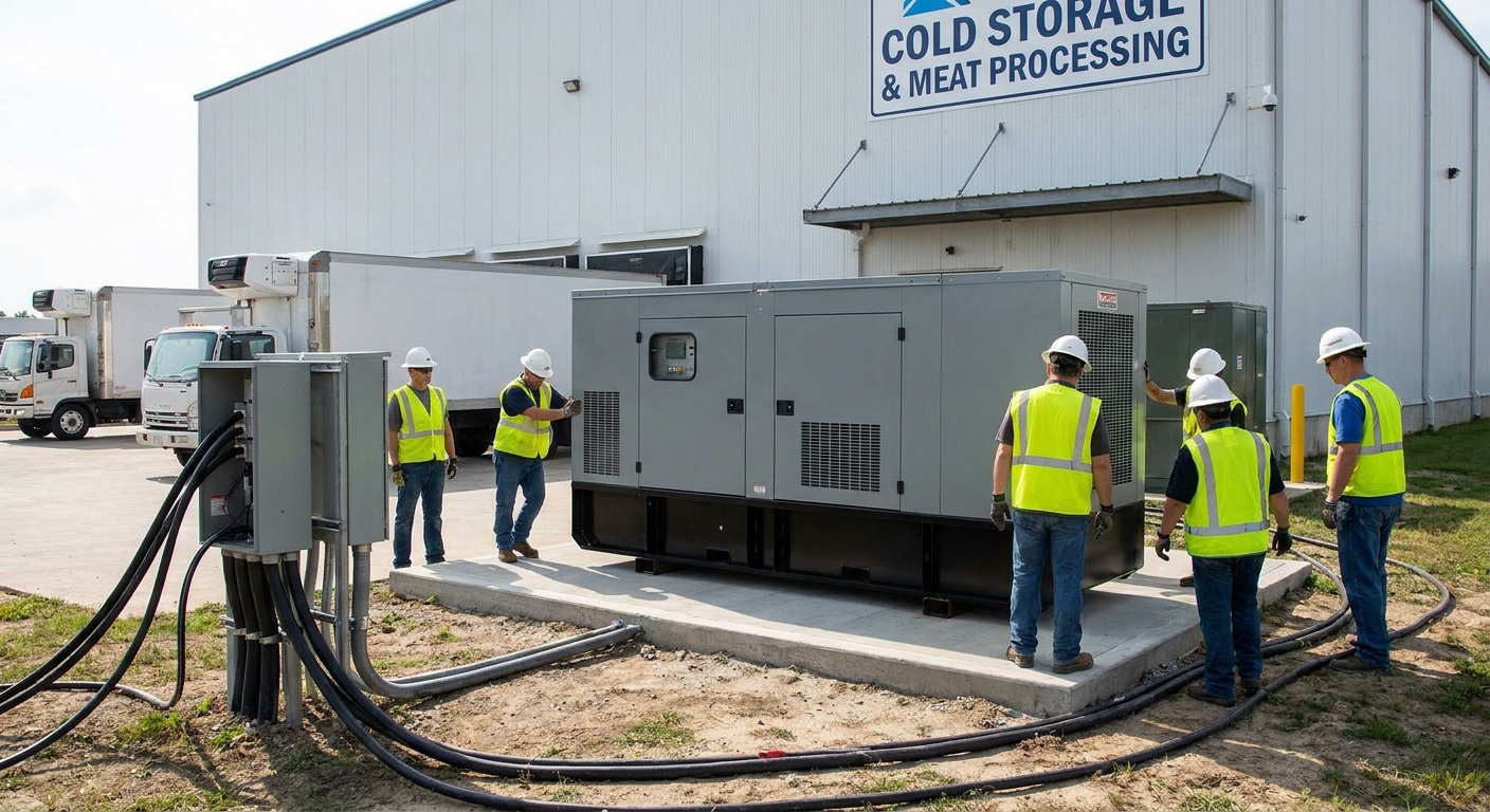 Generator installation for cold storage and meat processing