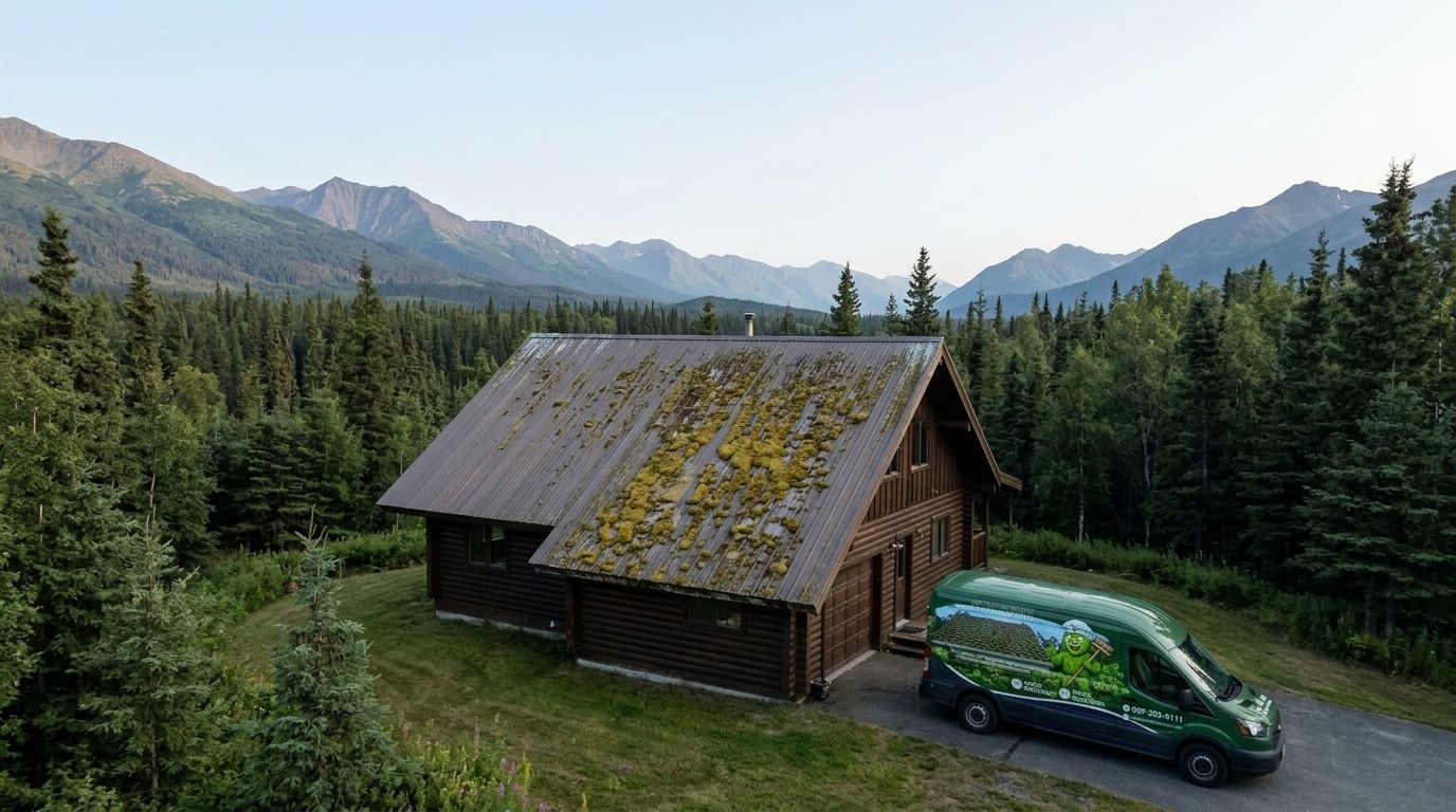 Roof moss removal for Alaska cabin owners living out of state