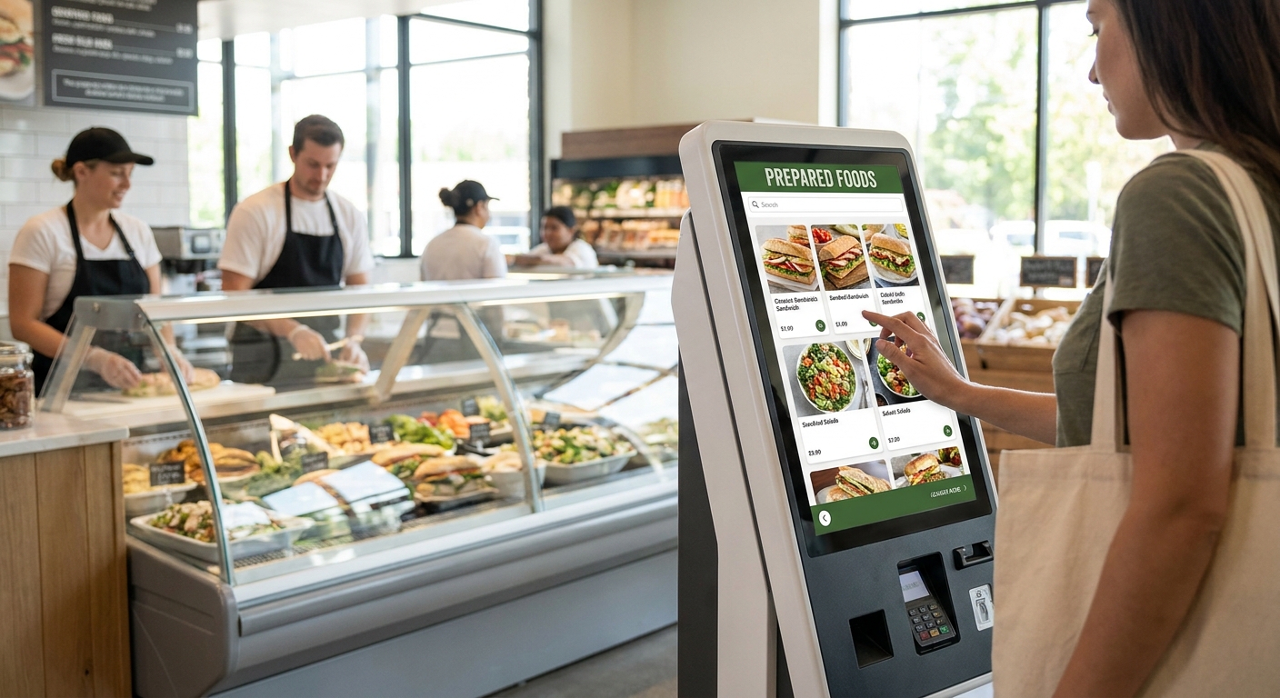 Prepared food ordering kiosks for grocery store delis
