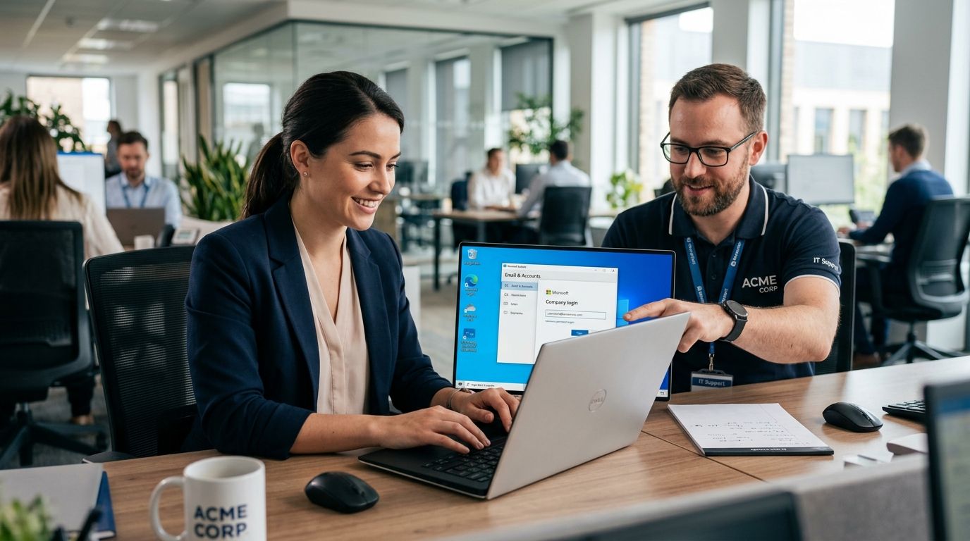 How to connect a new employee laptop to company email and file sharing