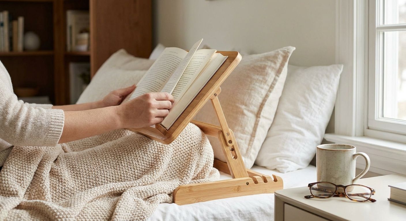 Adjustable book stands for bed rest and recovery
