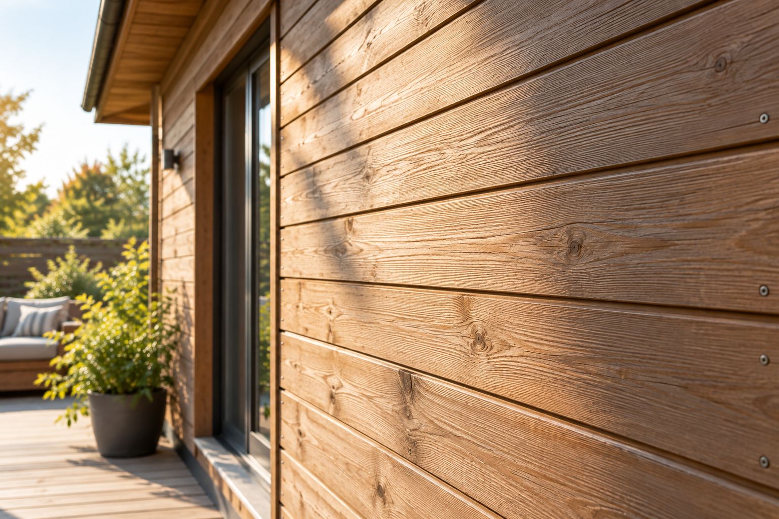 Façade extérieure habillée de panneaux en bois texturé 3D