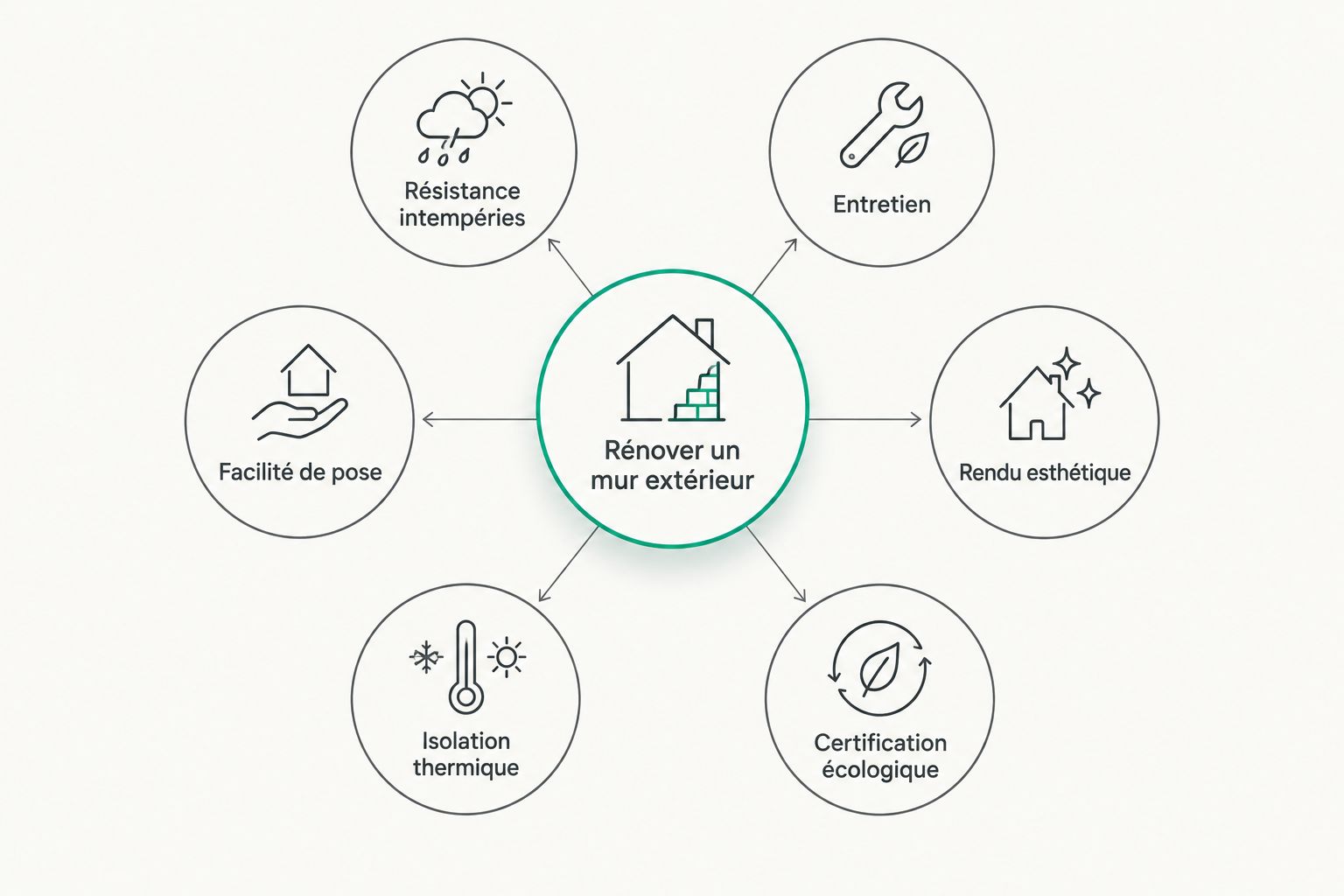 Diagramme des six critères pour choisir une solution de rénovation de mur extérieur