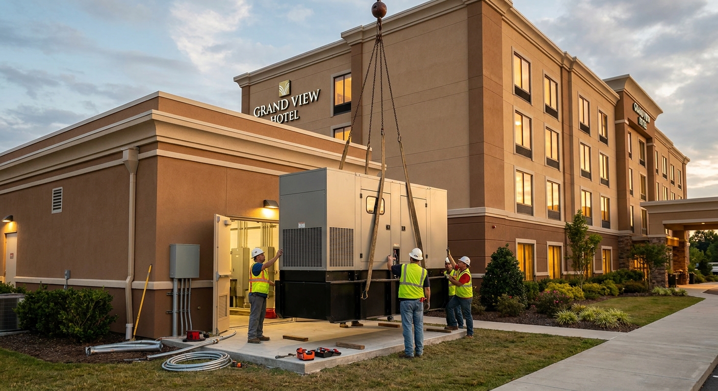 Standby generator installation for hotels and motels