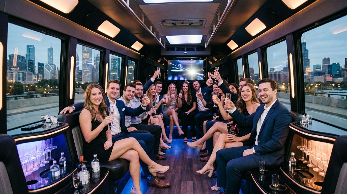 Chicago party bus rental rates by group size 2026