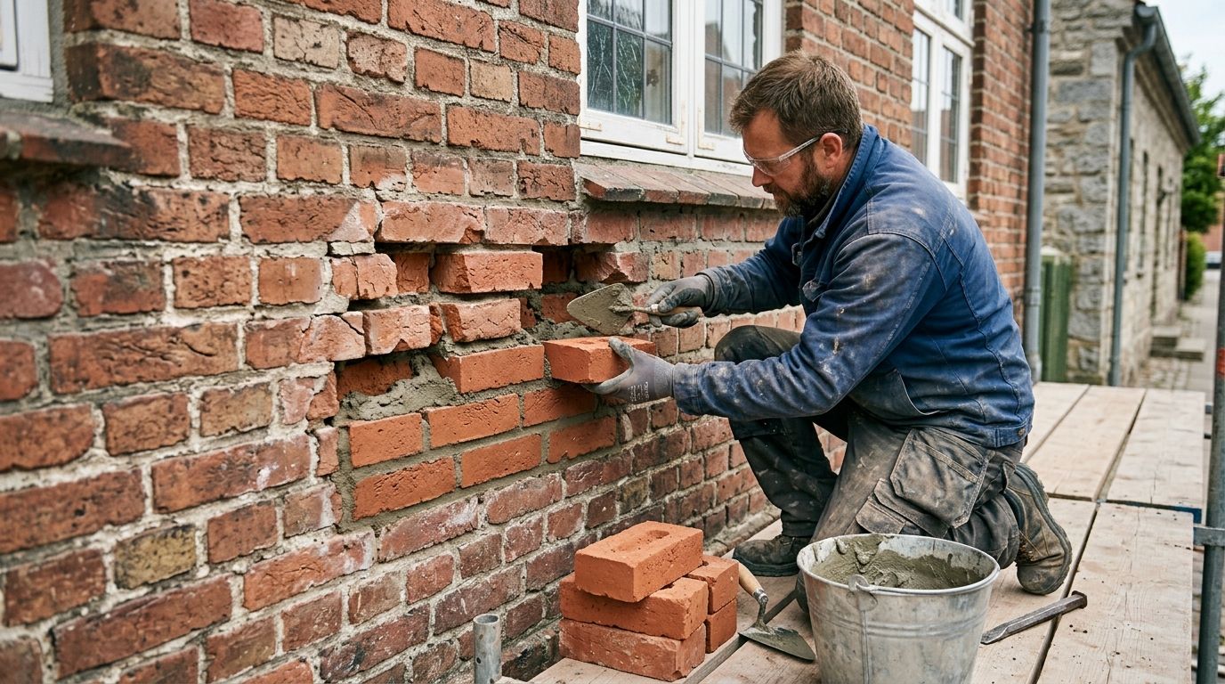 Udskiftning af beskadigede mursten i facade