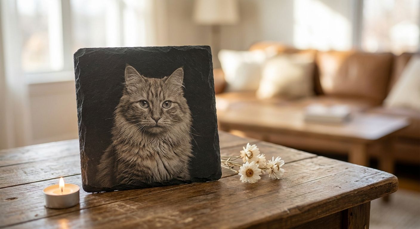 Slate photo keepsakes for loss of a cat