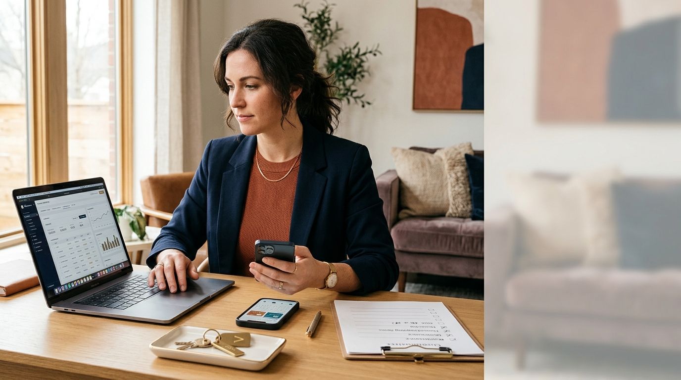 STR operations manager reviewing AI-assisted property workflows