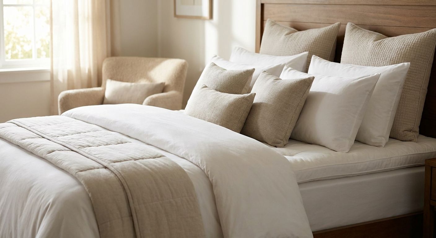 How to layer a hotel-style bed: pillows, quilt and topper together