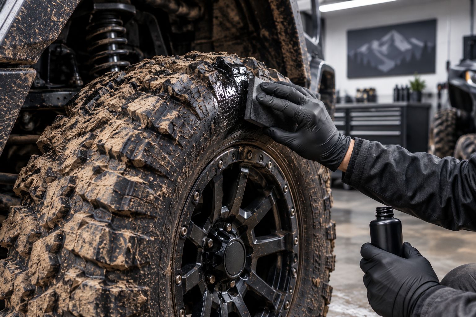 Applying ceramic coating to an ATV wheel with an applicator pad