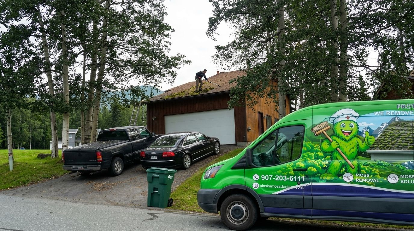 Moss removal for detached garage roofs