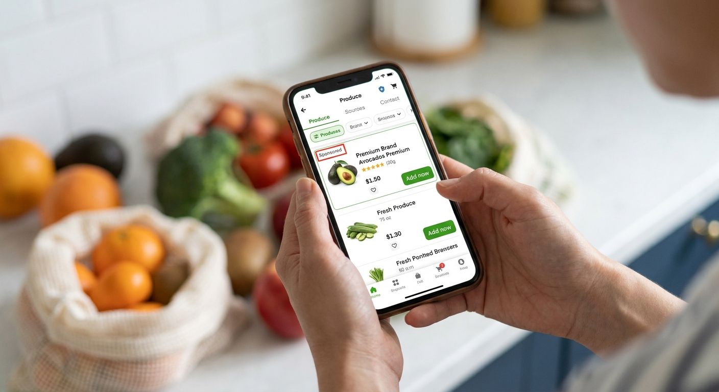 In-app sponsored product placements for grocery ecommerce sites