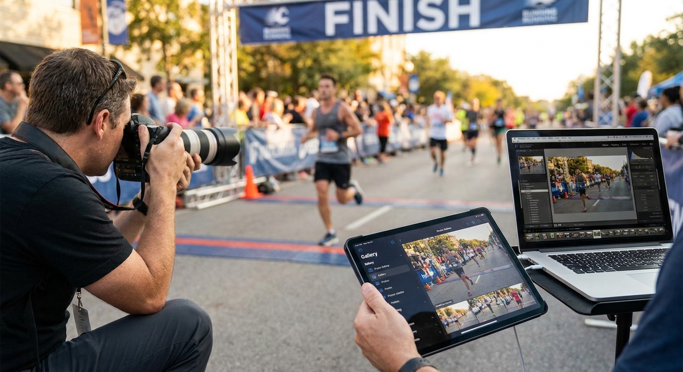 Instant race photo delivery for finish line photographers